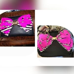2 Piece Set Vintage classic Betsey johnson sequin bow purse and wallet set